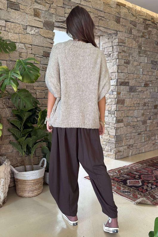 Made in Italy Big Softie Cap Sleeve Knit Top Oatmeal